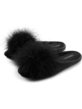 Women's Black Fuzzy Velvet Memory Foam Indoor House Non-slip Lightweight Slipper
